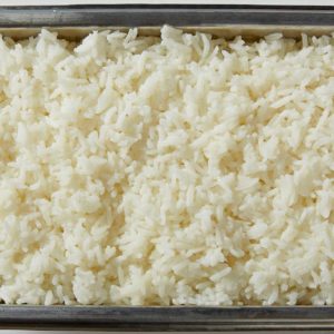 white rice in metal pan
