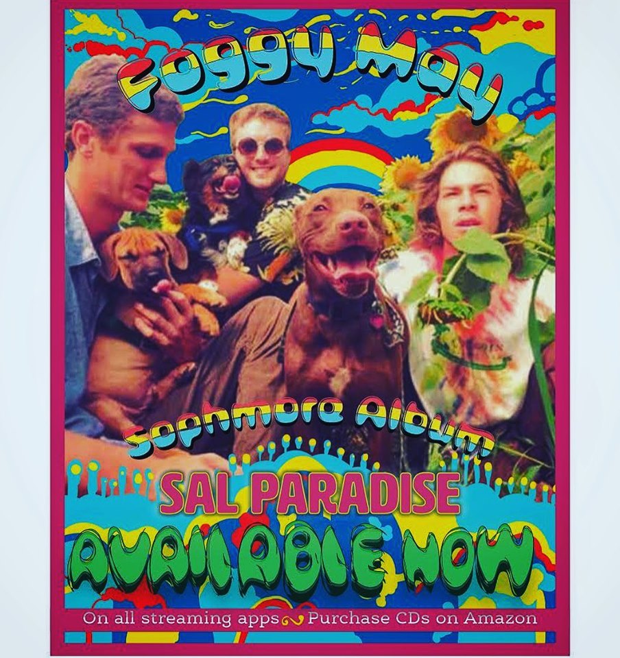 foggy may band cover of 3 men posing with dogs