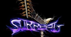 abstract art with the word surreal overlaying a guitar arm