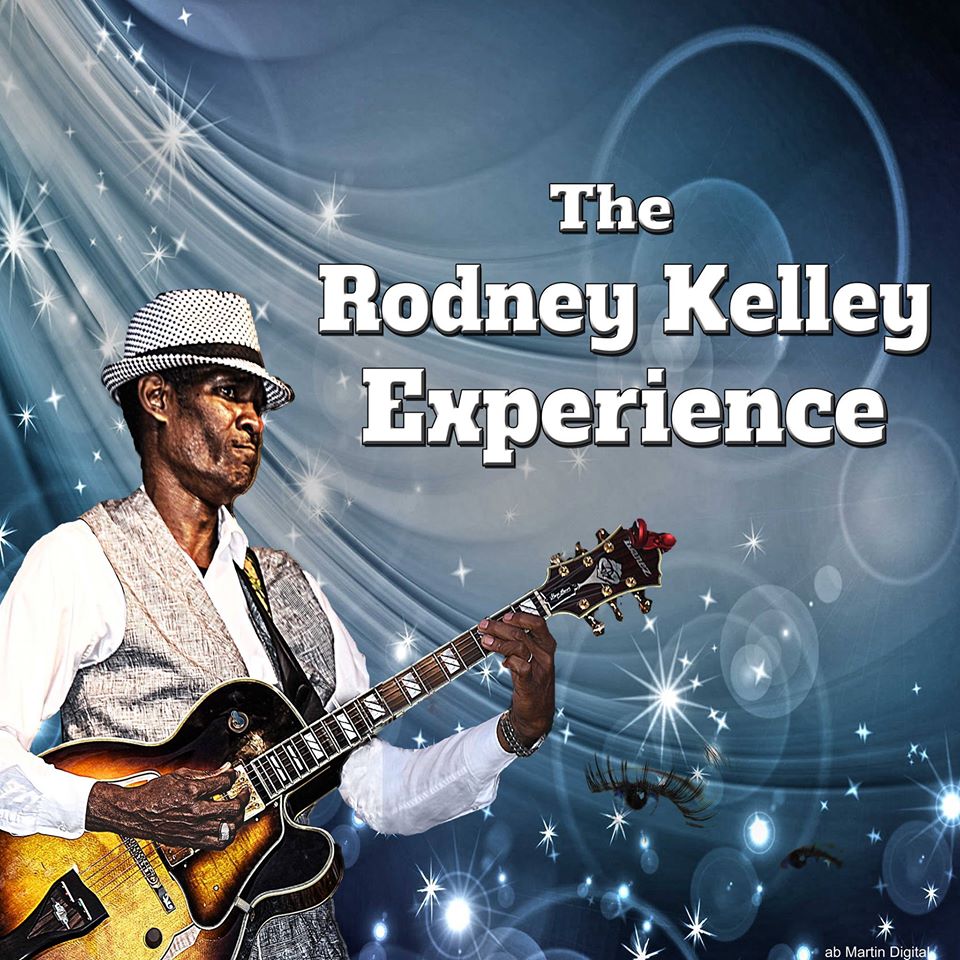 man playing guitar with the rodney kelley experience written next to him