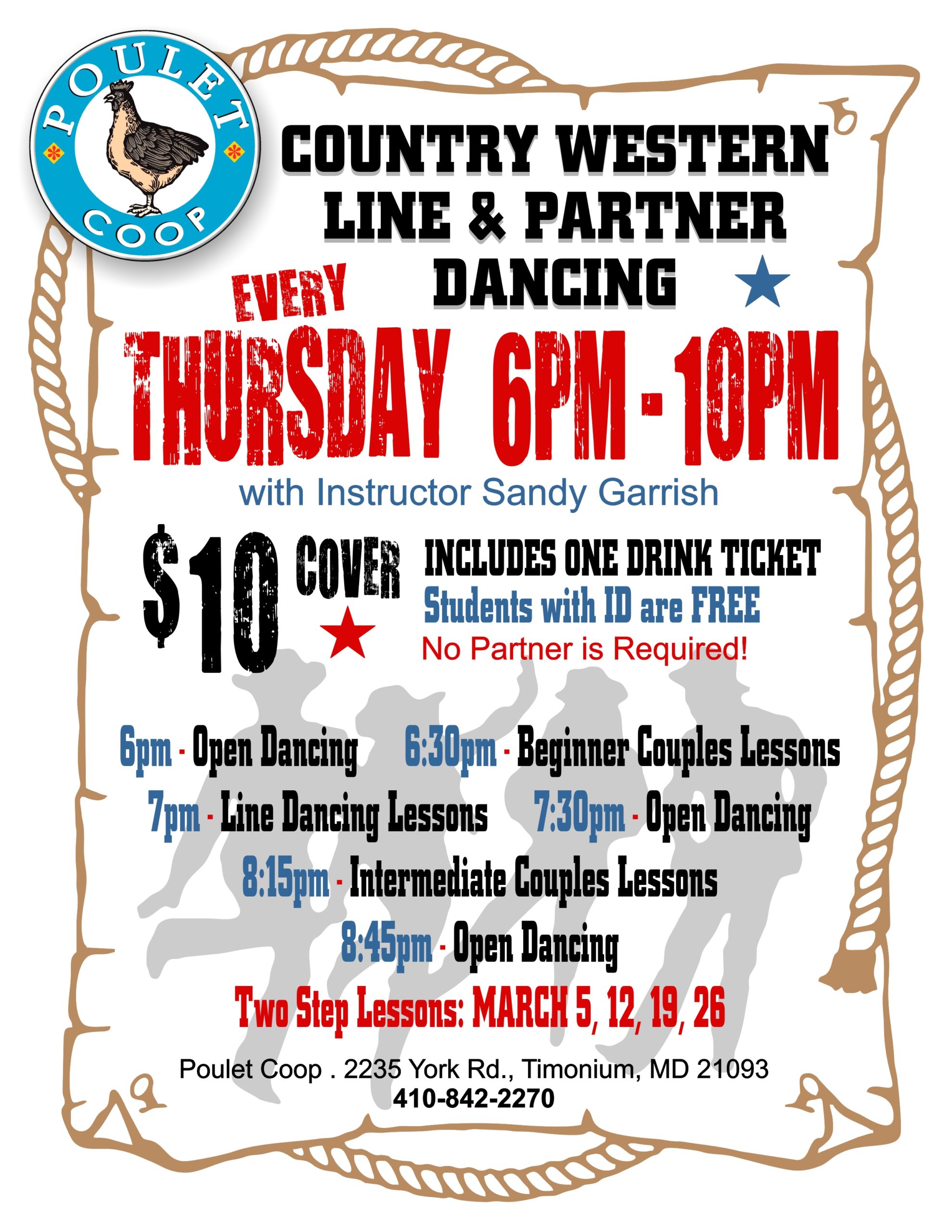 Country Western Line & Partner Dancing event flyer